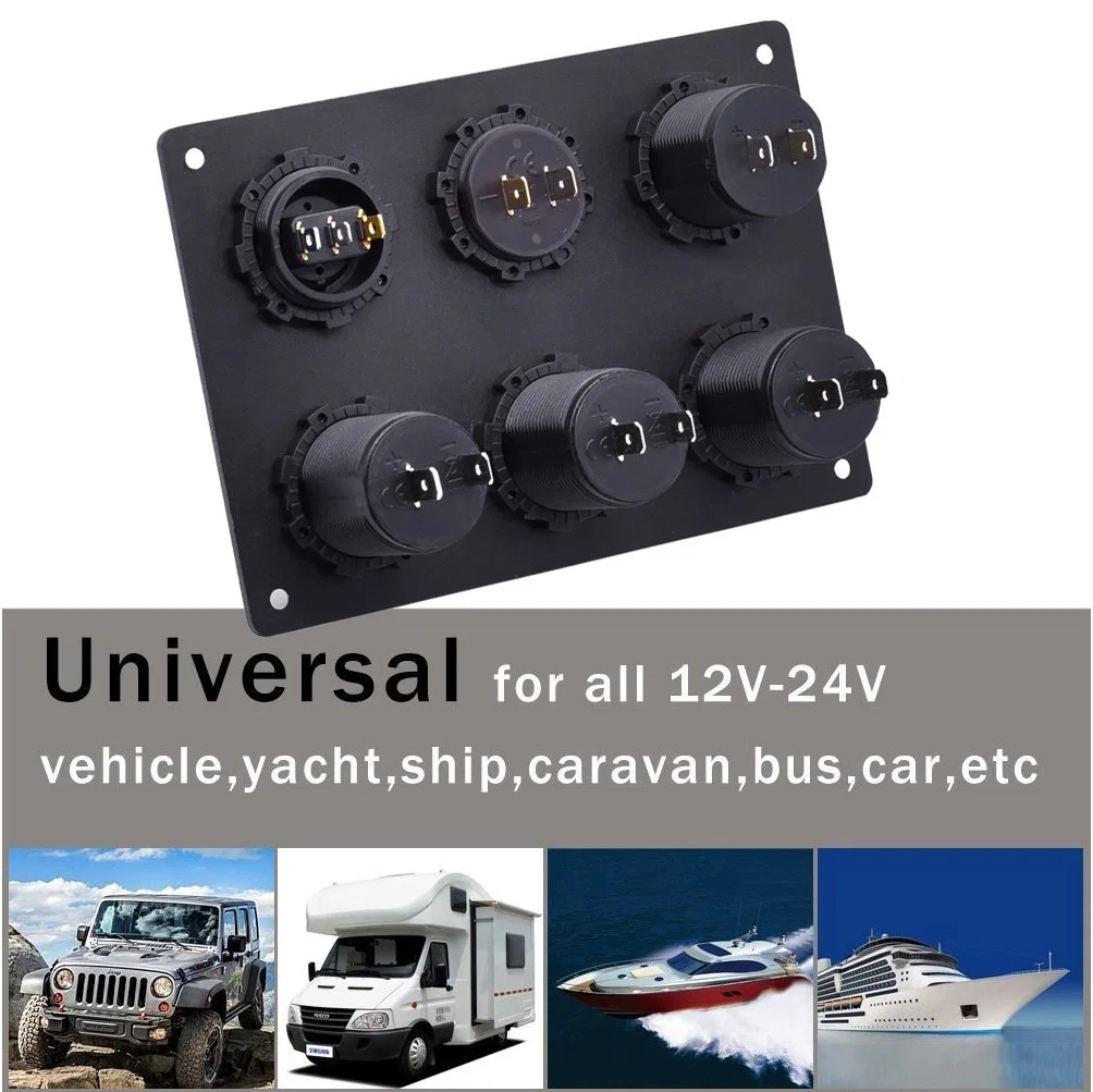 6 Hole Aluminum Automotive Panel with Dual USB Socket, Voltmeter, Power Socket and Toggle Switch