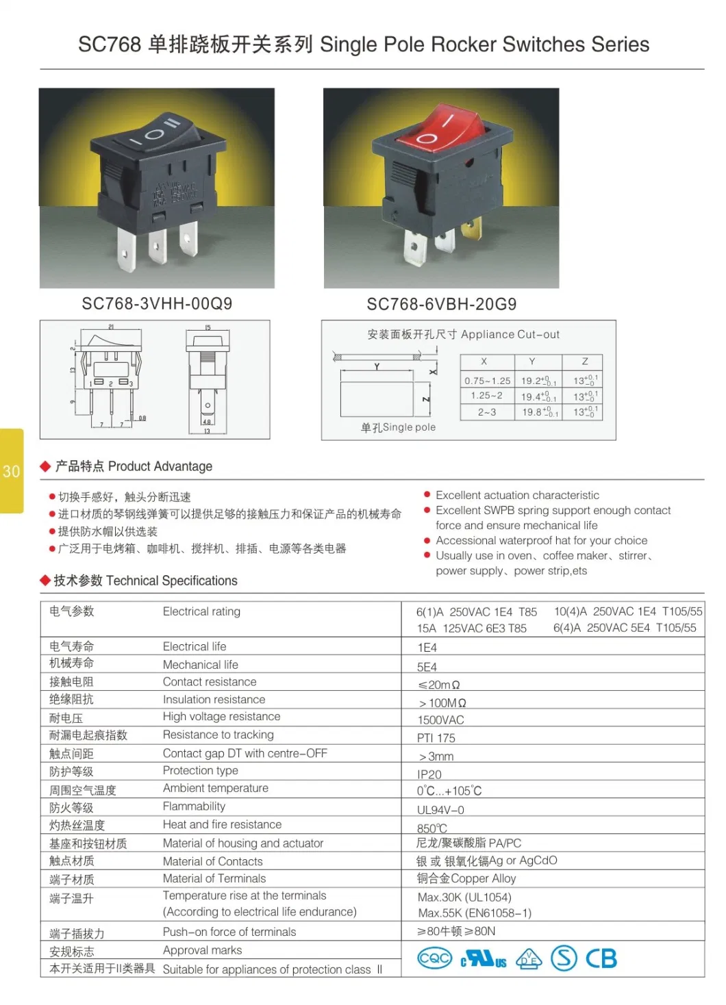 Baokezhen Sc768 15A 125VAC on-off-on with Waterproof Hat Rocker Switch