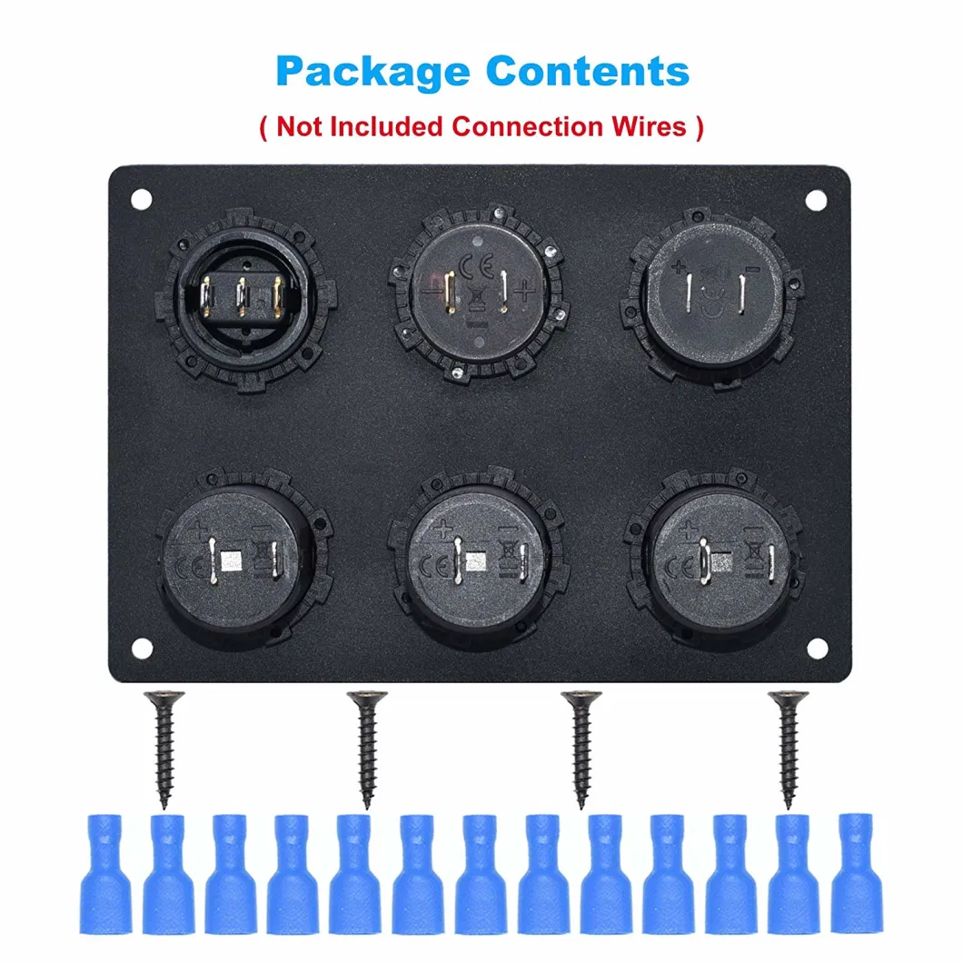 6 Hole Aluminum Automotive Panel with Dual USB Socket, Voltmeter, Power Socket and Toggle Switch